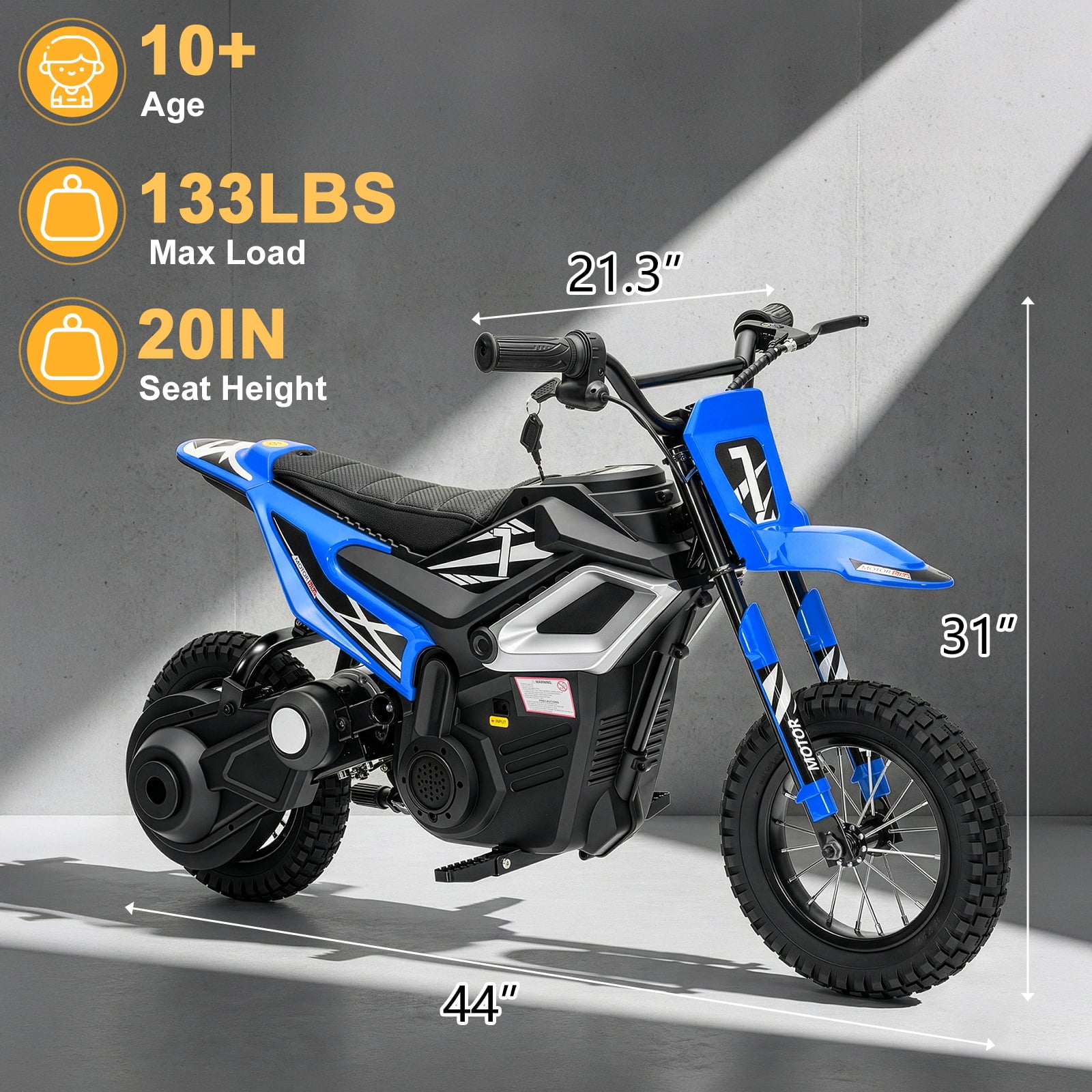 UBesGoo Electric Dirt Bike, 24V 250W Ride on Toys for Big Kids with Music & Bluetooth, 14 mph Twist-Grip Throttle & Hand-Operated Rear Brake, Blue