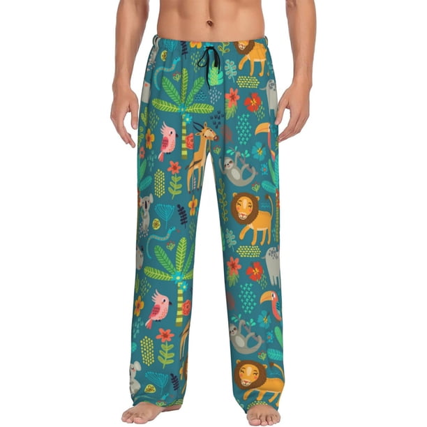 Fotbe Jungle Animals Pantalones de Pijama para Hombre, Pantalones de Dormir, Pantalones de Casa con Cintura Ajustable y Bolsillos-X-Large