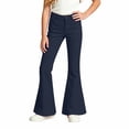 thumbnail image 6 of CUZIBR Girls Flared Pants High Waist Solid Color Classic Bell Bottom Stretch Casual Streetwear Trousers With Front Pockets For Kids Back To School Fashion Bottoms,Navy,13-14 Years, 6 of 6