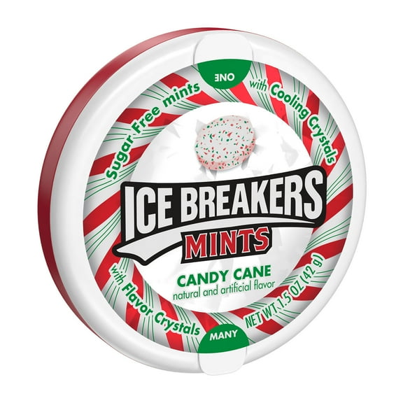 ICE BREAKERS, Candy Cane Sugar Free Breath Mints, Christmas, 1.5 oz, Tin