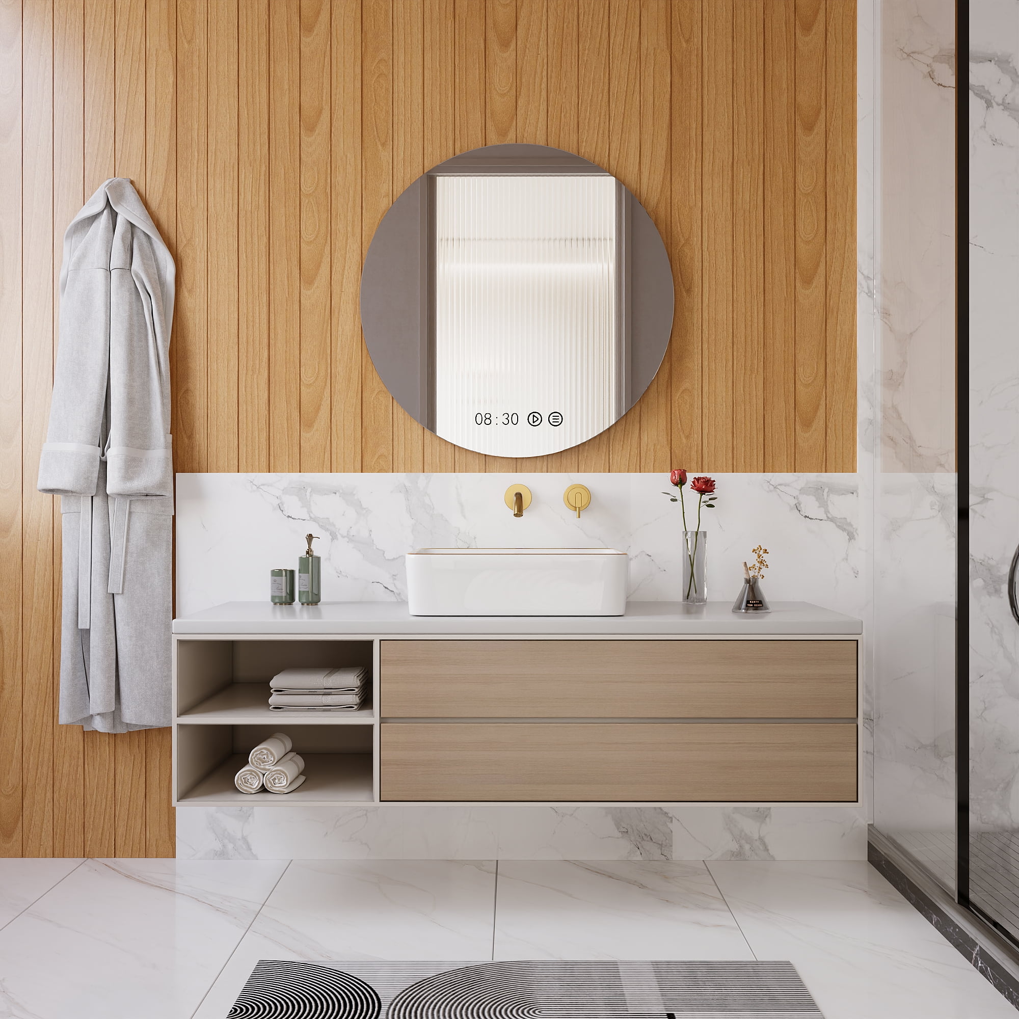 19 in. L x 15 in. W Rectangular White Bathroom Ceramic Vessel Sink with Gold Trim Above Counter, Faucet Not Included  DV-1V0365