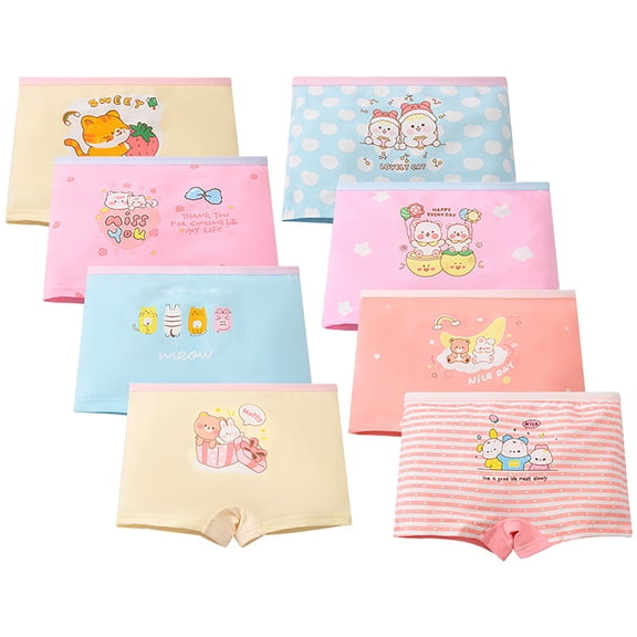Emy Dola 8-Pack Soft Girls Boyshort Panties Animal Prints Briefs Kids Underwear Elastic Cartoon Boyshort Undies Size 2-10Y