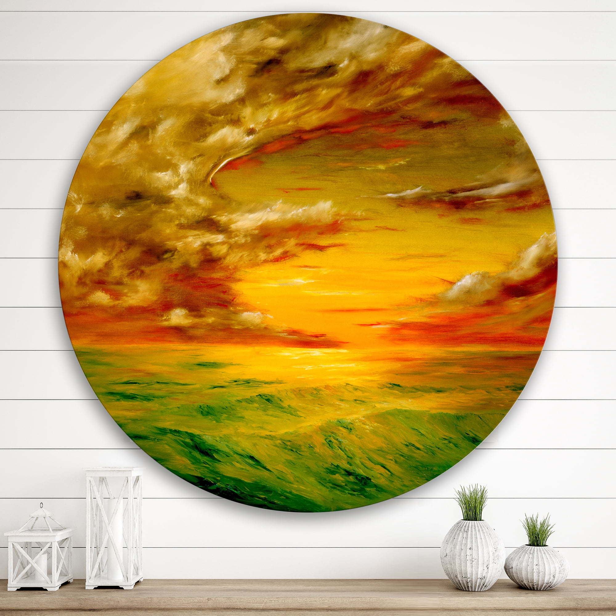 Designart 'Colorful and Bright Sunset At Santa Rosa California' Farmhouse Circle Metal Wall Art 29x29 - Disc of 29