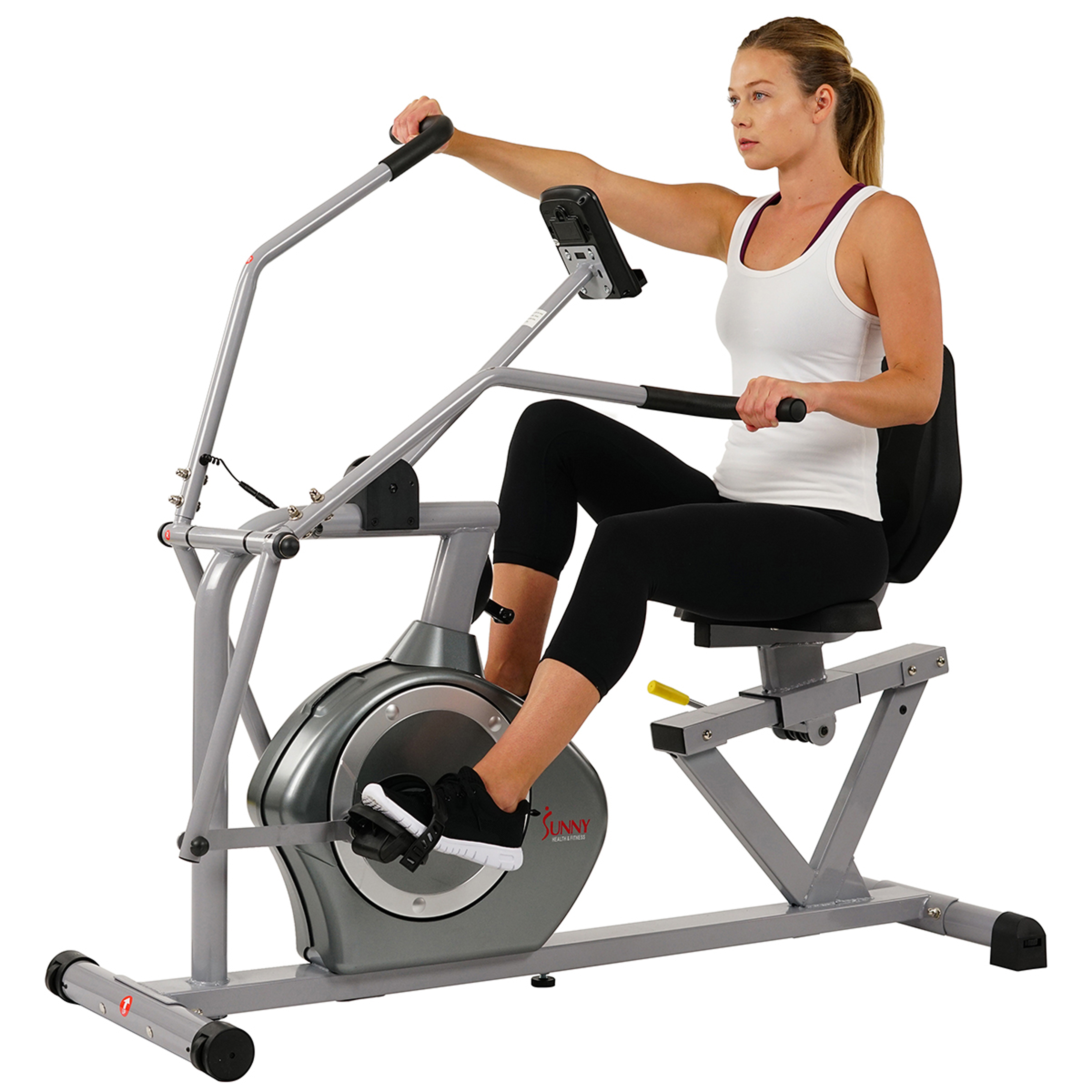 Sunny Health & Fitness Magnetic Recumbent Bike Exercise Bike, 350lb High Weight Capacity, Cross Training, Arm Exercisers, Monitor, Pulse Rate Monitoring - SF-RB4708 - image 3 of 5