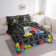 thumbnail image 2 of Catabedysis Puzzle ABC Print A 7-Piece Twin Bedding,Personalized Monogrammed Gifts Bedding Comforter Set,Black Reversible For Girls, 2 of 7