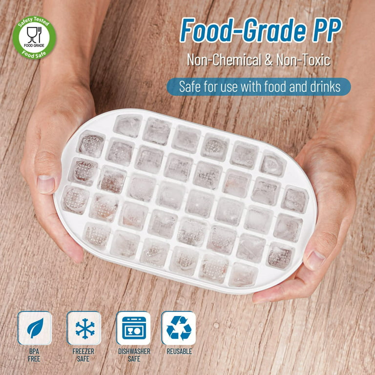 Ice Cube Tray With Lid and Bin, 2*36 Nugget Food Grade Tray ,Easy Release  Flexible Ice Cube Molds Comes with Ice Container, Scoop and Cover BPA Free  (White-PP) 
