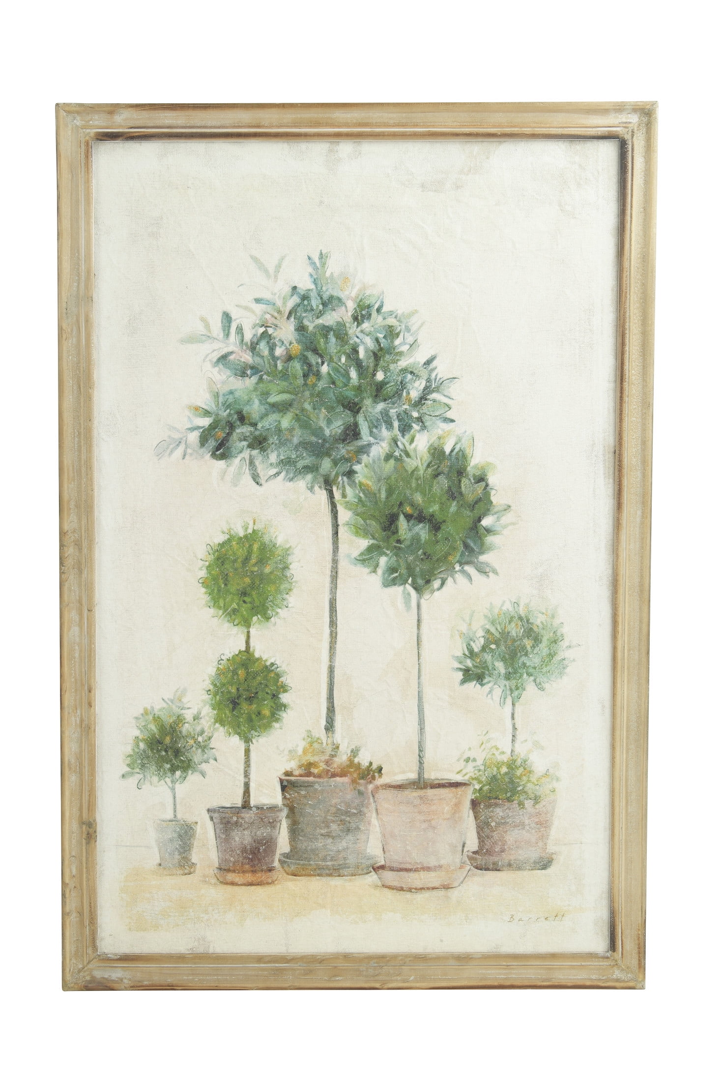 Creative CoOp Potted Trees & Topiaries Canvas Wall Decor with Wood