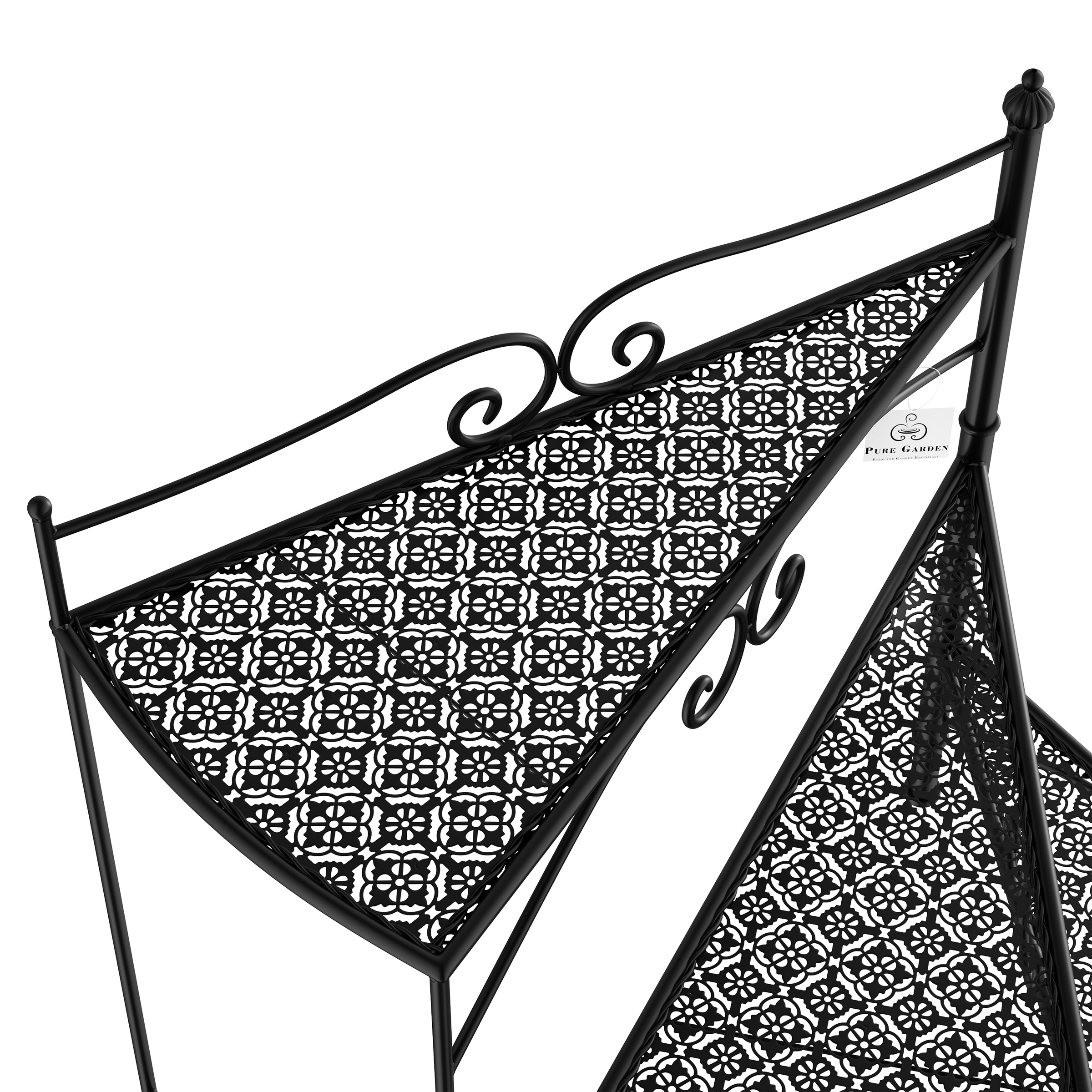 Plant Stand  3-Tier Indoor or Outdoor Folding Spiral Stairs Wrought Iron Metal Home and Garden Display with Staggered Shelves by Pure Garden (Black)