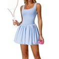 thumbnail image 3 of Vestido de Tenis de para Mujer, Cuello Cuadrado, Sin Mangas, para Entrenamiento, Golf, Deportivo, Pantalones Cortos Integrados con Bolsillos Azul L, 3 of 9