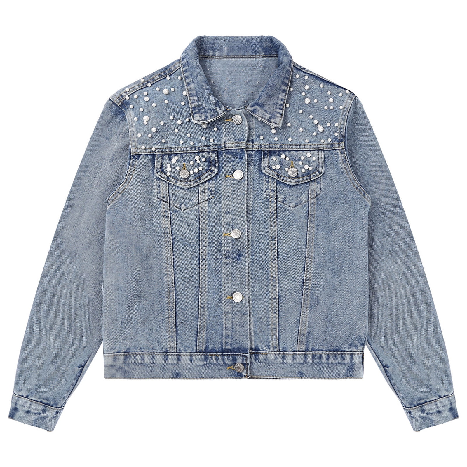 Oversized Jackets Womens Jean Jacket With Pearls Women's Pearl And