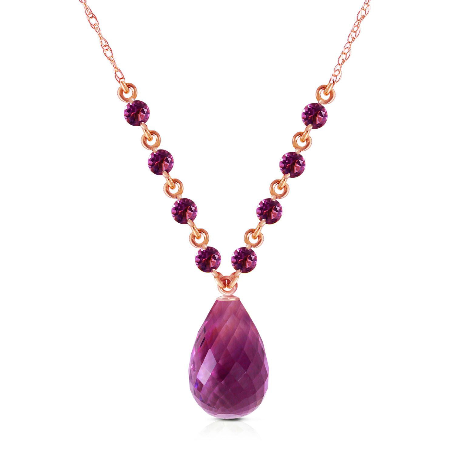 ALARRI 14K Solid Rose Gold Necklace w/ Natural Checkerboard Cut Purple Amethyst with 18 Inch Chain Length