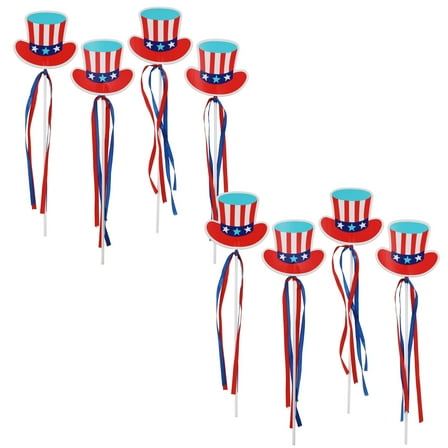 Uncle Sam Hat Wands 8Pk, Patriotic 4th of July Party Favors with Streamers Parade Red White & Blue