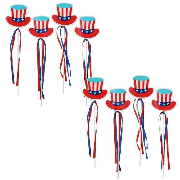 Uncle Sam Hat Wands 8Pk, Patriotic 4th of July Party Favors with Streamers Parade Red White & Blue