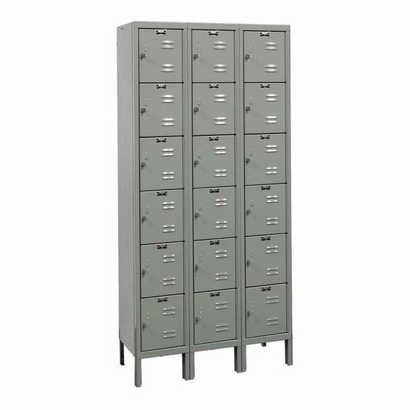 Box Locker, 36 in W, 12 in D, 78 in H, (3) Wide, (6) Tier, Dark Gray