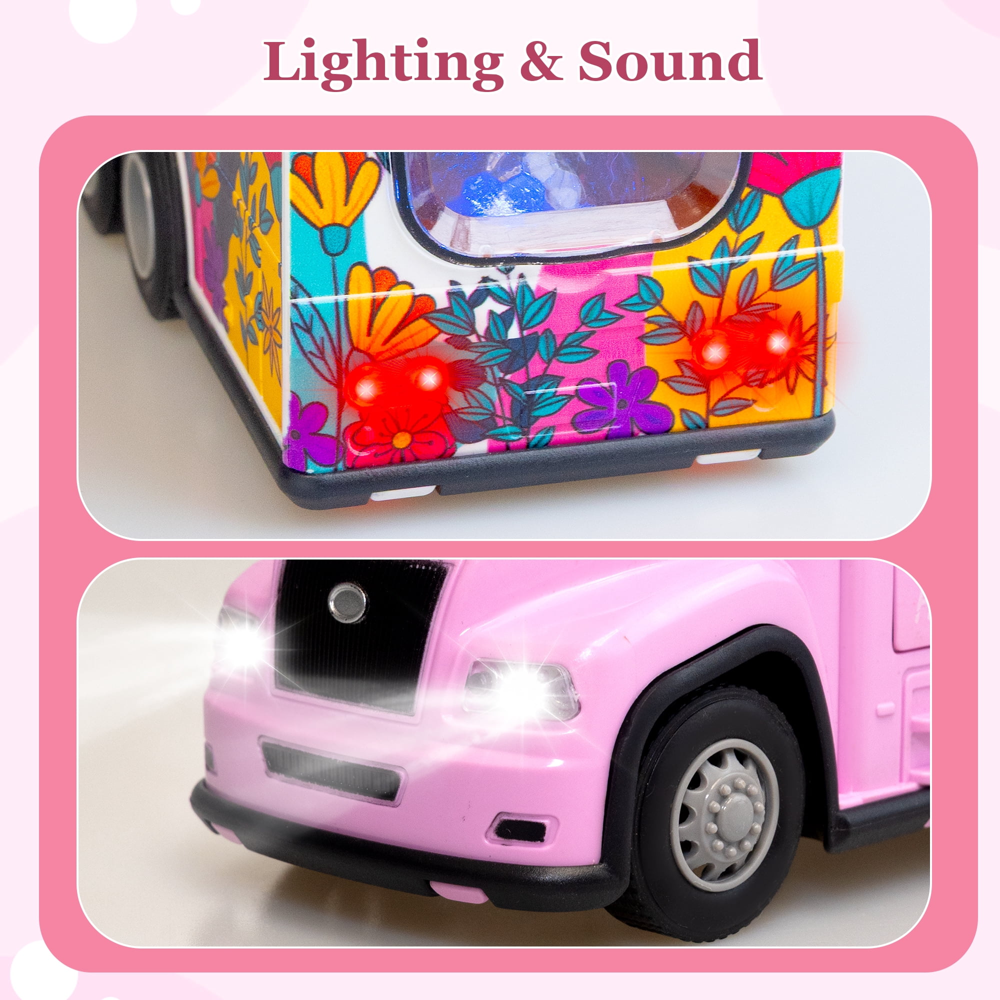 SaveJoy Remote Control Cars, 1:18 RC Car Recreational Vehicle, Toys Campervan RC Motorhome for Kids Boys Girls, with Playset, Pink