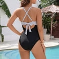 thumbnail image 3 of SOMER Women's One Piece Swimsuits Tummy Control Cutout High Waisted Bathing Suit Wrap Tie Back 1 Piece Swimsuit White Striped+Black S, 3 of 8