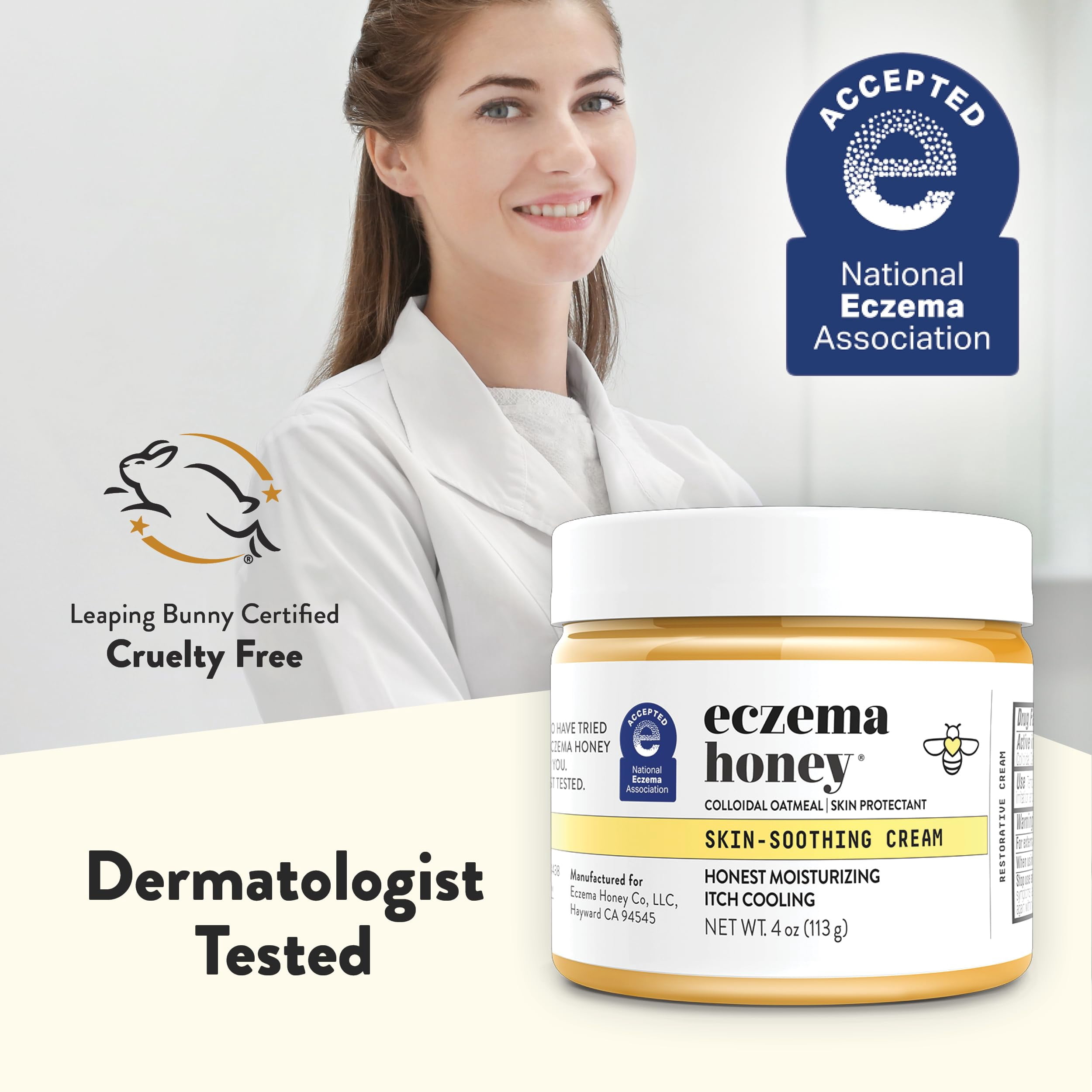ECZEMA HONEY Original Skin-Soothing Cream - Organic Hand & Body Eczema Relief - Natural Honey Lotion for Dry, Itchy, & Irritable Skin (4 Oz)