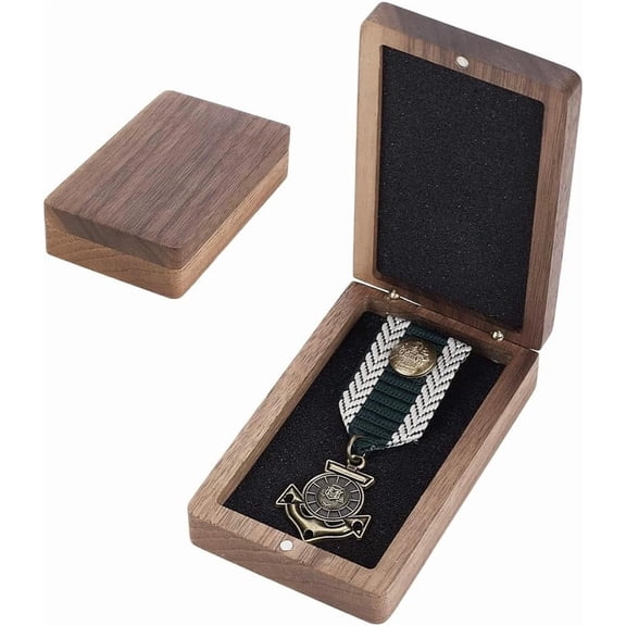 Single Medal Display Storage Box Wood Coin Display Case with Velvet Inside Natural Walnut Gift Box for Medal Brooch Pin Commemorative Coin Collectors Camel