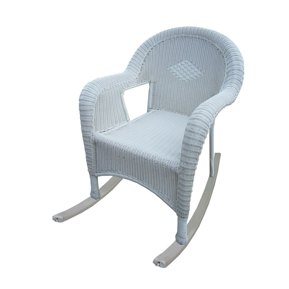 Pack of 2 Bright White Resin Wicker Patio Rocking Chairs 42.75