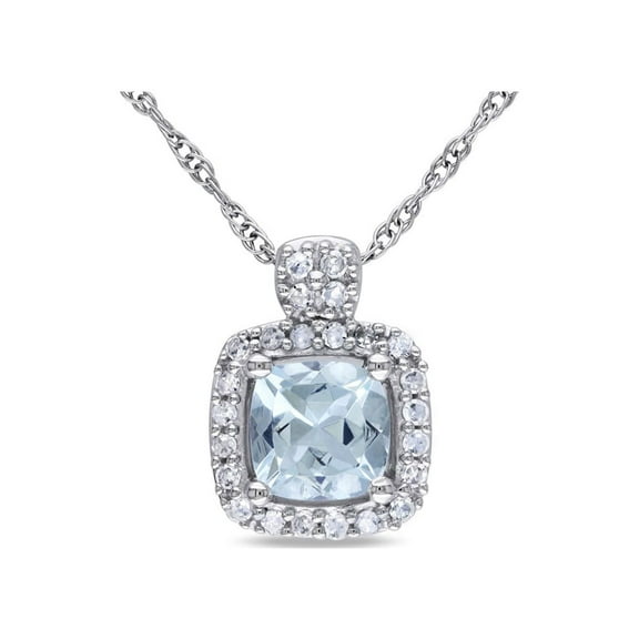 1/2 Carat (Ctw) Aquamarine Pendant Necklace with Diamonds in 10K White Gold with Chain for Women