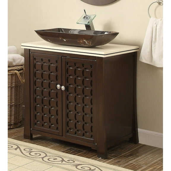 Benton Collection 30" Espresso Vessel Sink Bathroom Vanity with Cream Marble Top
