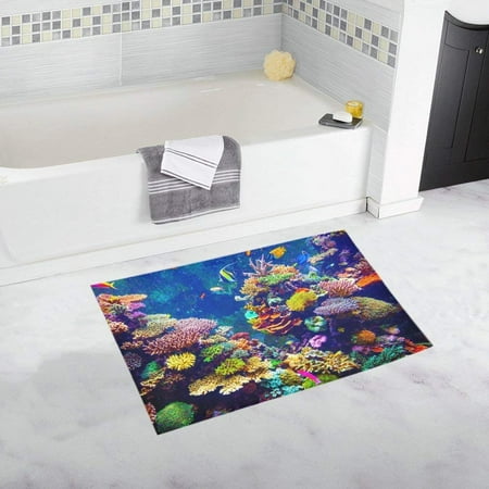 Reef Life Bath CADecor Coral Reef and Tropical Fish in Sunlight Non-Slip Bath Rug Bath Mat Rug Doormat 30x18 inches ()