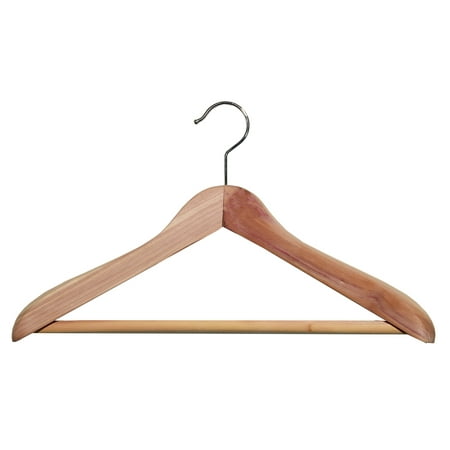 Deluxe Cedar Wood Suit Hanger w/ Grooved Bar, Box of 6, 18 by 1.5 Inch Unfinished Contoured Wooden Hangers w/ Nickel Swivel Hook for Jacket Coat Top & Shirt by International