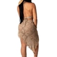 thumbnail image 2 of One opening Knit Crochet Two-Piece Cover-up Sets Women Beach Wear Halter Tie-up Bra Top + High Waist Tassel Wrap Sarong Skirts Bikini Cover Ups, 2 of 3