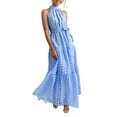 thumbnail image 1 of SUNSIOM Robe Longue pour Femme, Élégante Robe d'Été Sans Manches à Col Roulé à Carreaux, Robe Évasée, Robe de Cocktail avec Ceinture, 1 of 8