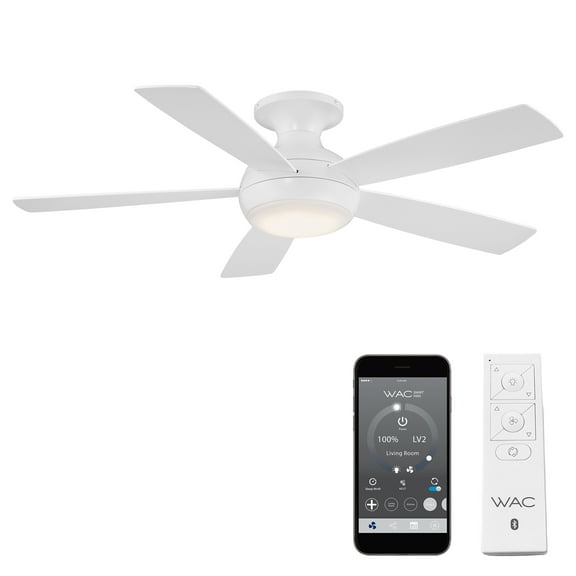 WAC Odyssey 52" Matte White Integrated LED Smart Flush Mount Ceiling Fan with Remote Control