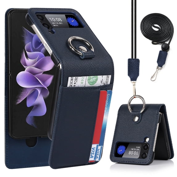 Case For Samsung Galaxy Z Flip 3 5G PU Leather Wallet Card Slots Ring Stand Case Cover