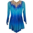 thumbnail image 2 of LIUHUO Custom Blue Gradient Spandex Ice Skating Dresses for Women & Girls - High Elasticity, Chest Jagged Decor, Long Sleeves, Diamond Embellishments, 2 of 7