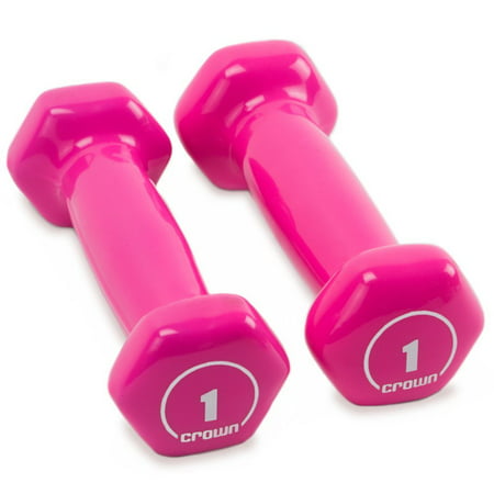Dumbbells Set, Crown Non-slip Vinyl Pink 1-lb Women Men Weight Hand Set,