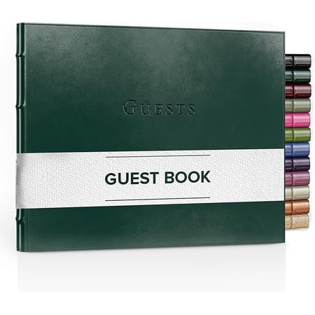 Gallery Leather Acadia Collection Guest Book - Wedding, Baby Shower and Vacation Home Guestbook, 192 Lined Pages, Bonded Leather Hardcover - Acadia Green