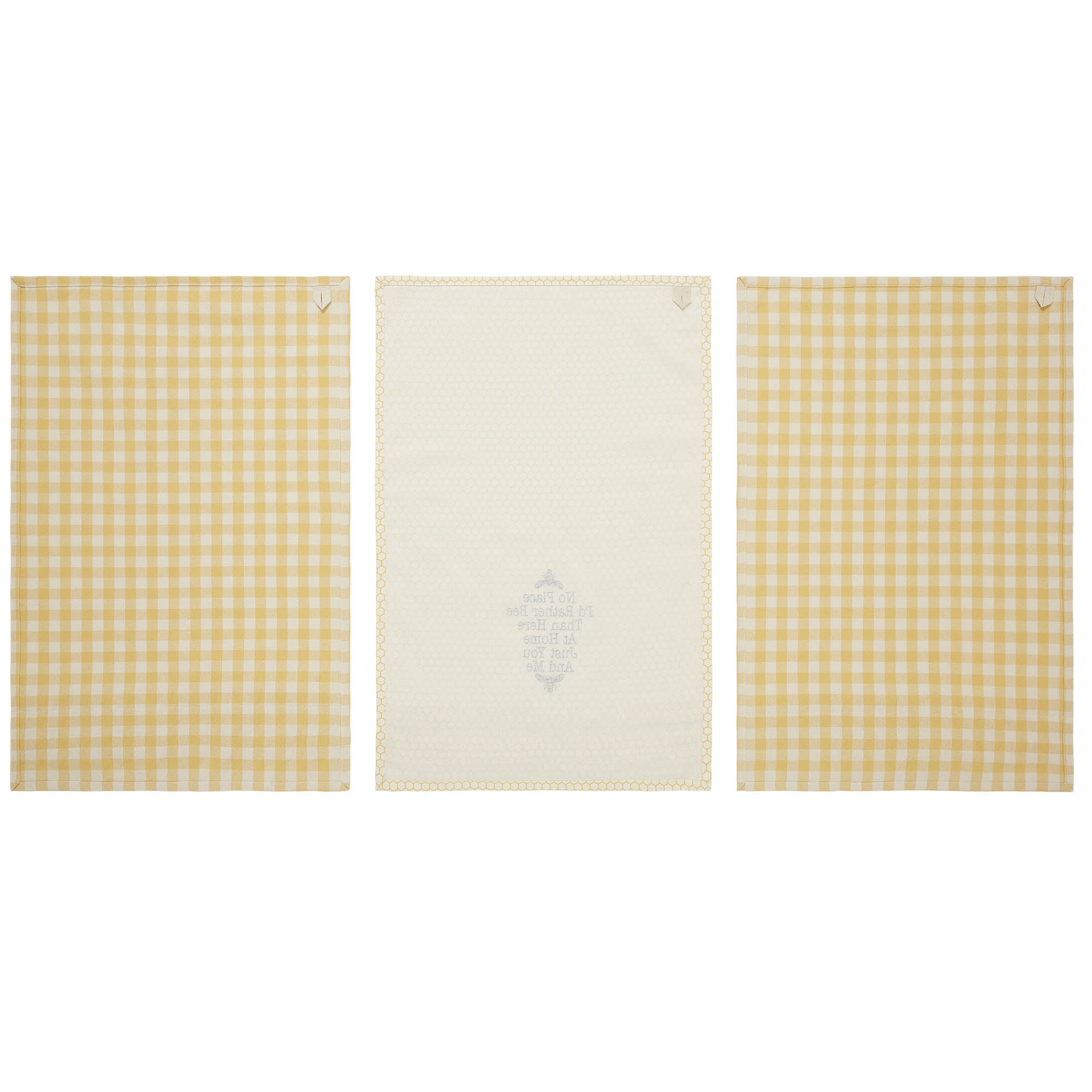 VHC Brands Cotton Kitchen Towel set of 3, Distressed Appearance, Tea Towel, Dish Towels, Buzzy Bees Collection, Rectangle 28x19, Vintage Yellow