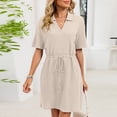 thumbnail image 2 of Wensltd Summer Nightgowns for Women Short Sleeve Solid Color Collared Sleep Dress Loose Fit Comfortable Soft Home Wear Khaki M, 2 of 8
