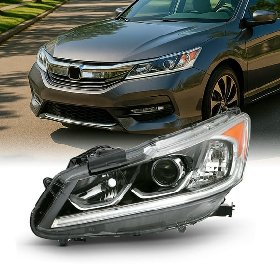 AKKON - Fits 2016-2017 Honda Accord EX EX-L SE Sport Halogen Type [LED DRL Models] Projector Chrome Headlight Driver Left Side