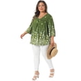 thumbnail image 3 of DARING DIVA Women's Plus V Neck Boho Floral Top Vacation 1X Green, 3 of 6