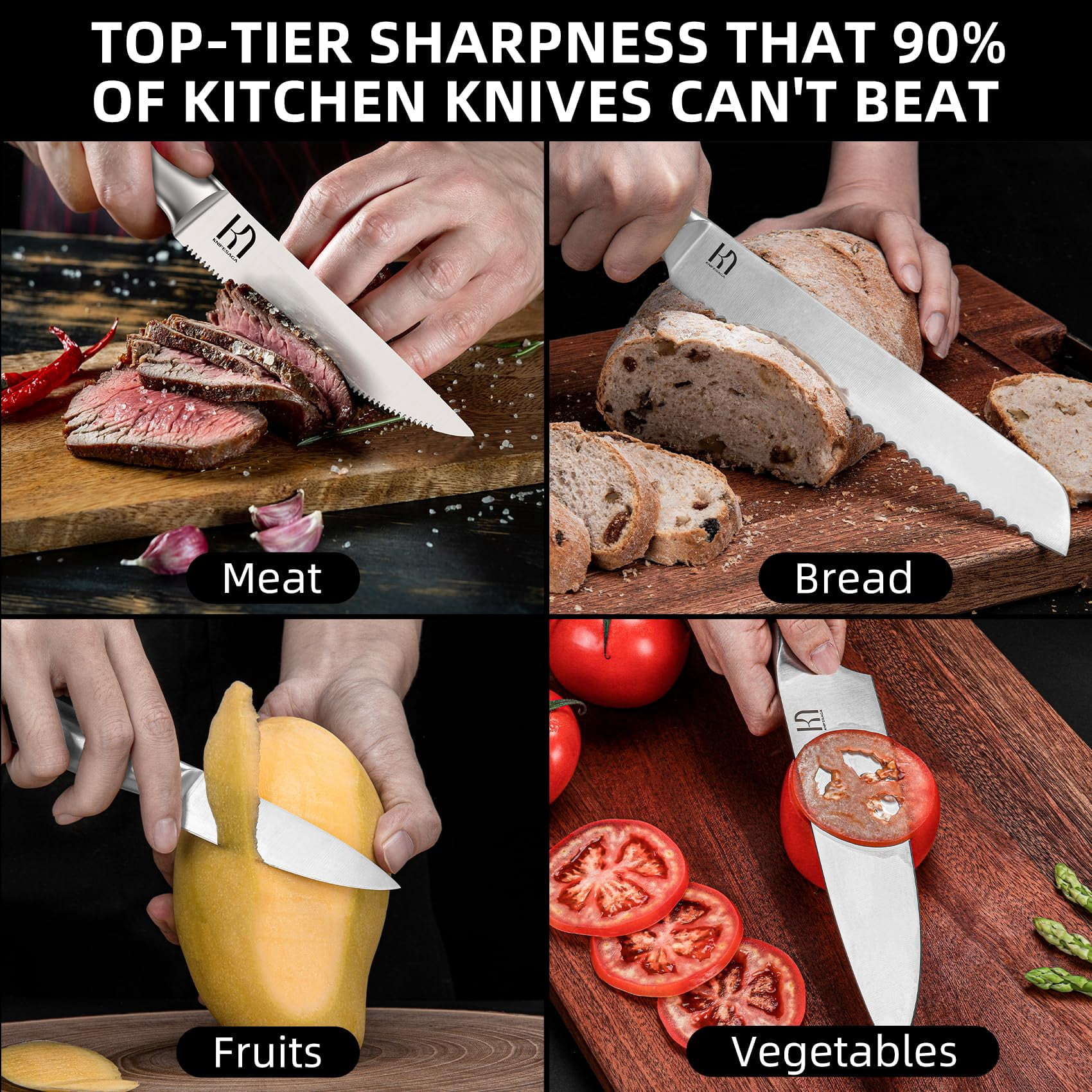 Kitchen Knife Set 14 Piece Premium Japanese High Carbon Stainless Steel Knife Block Sets with Built-in Sharpener, Razor Sharp Knives Set for Kitchen, Quality Acacia Wood Block Knife Set