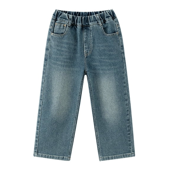 Happy Cherry Toddler Boy Denim Pants Elastic Waist Kids Baggy Jeans Wide Leg Loose Streetwear Y2K Trousers with Pockets 10-11 Years
