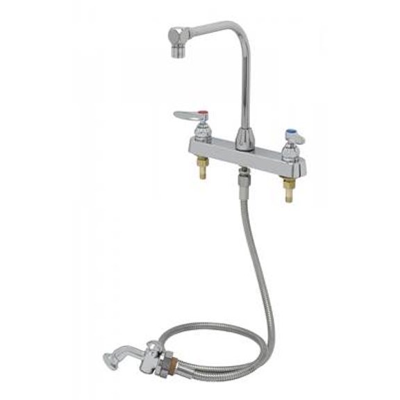T&S Brass - Workboard Faucet, 8'' Deck Mount, High-Arc Gooseneck, 2.2 GPM Aerator, B-0101 Spray Valve
