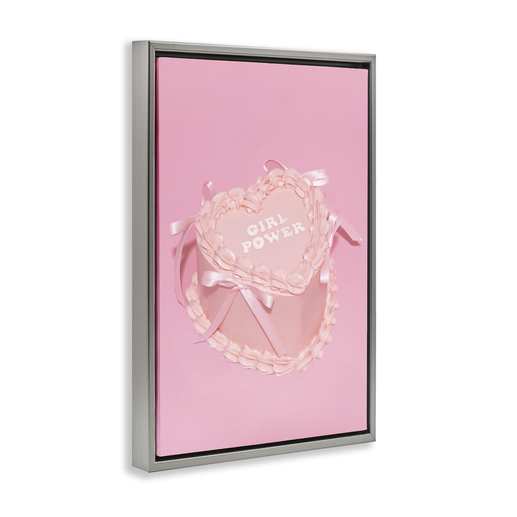 Stupell Industries Pink Girl Power Cake Food & Beverage Painting Gray Floater Framed Art Print Wall Art, 21 x 31