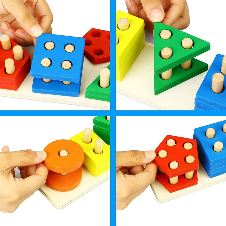 Wooden Color Sorting Toy Geometric Shape Puzzle Sorter Preschool