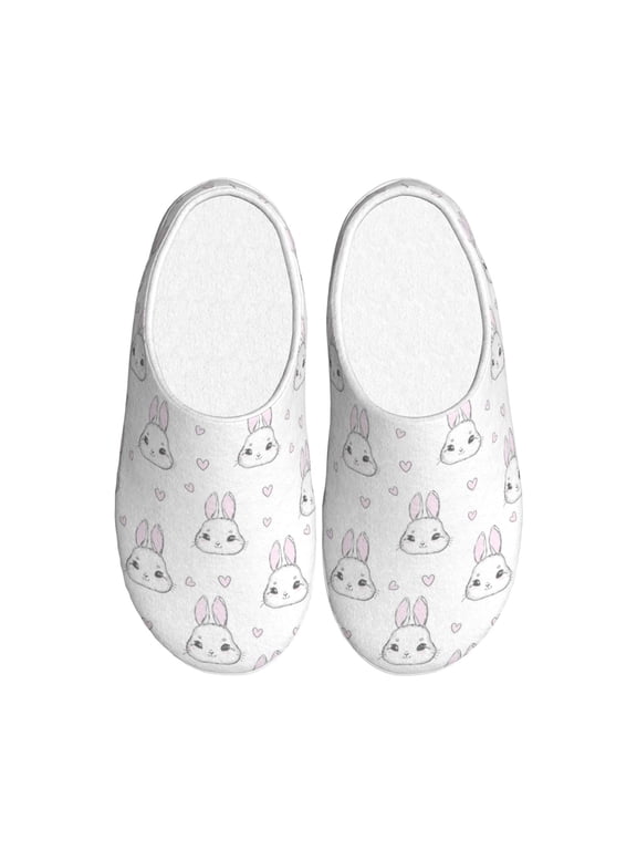 Heart Rabbit Pattern Womens Comfort Cotton on Scuff With Memory Foam and Anti-skid Sole Slipper-42/43