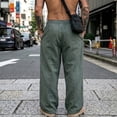 thumbnail image 5 of Mens Big and Tall Linen Pants Wide Leg Baggy Pants Elastic Waist Casual Summer Beach Palazzo Trousers Size M-5XL Green, 5 of 5