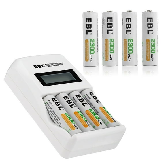 EBL 8-Pack Rechargeable AA Batteries with LCD Battery Charger for AA AAA Ni-MH Ni-CD Batteries