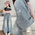 thumbnail image 7 of Pull on Wide Leg Jeans for Girls, Girls High Waisted Stretchy Baggy Trendy Tummy Control Straight Leg Jeans Denim Pants Blue E 9-10 Years, 7 of 7