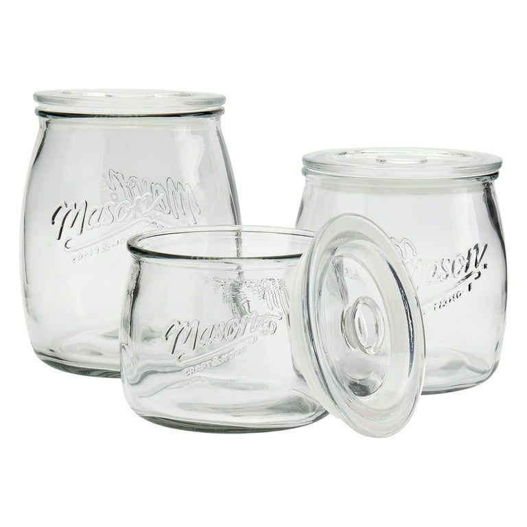 Set of 3 Glass Mason Jar with Lid (1 Liter) , Airtight Glass