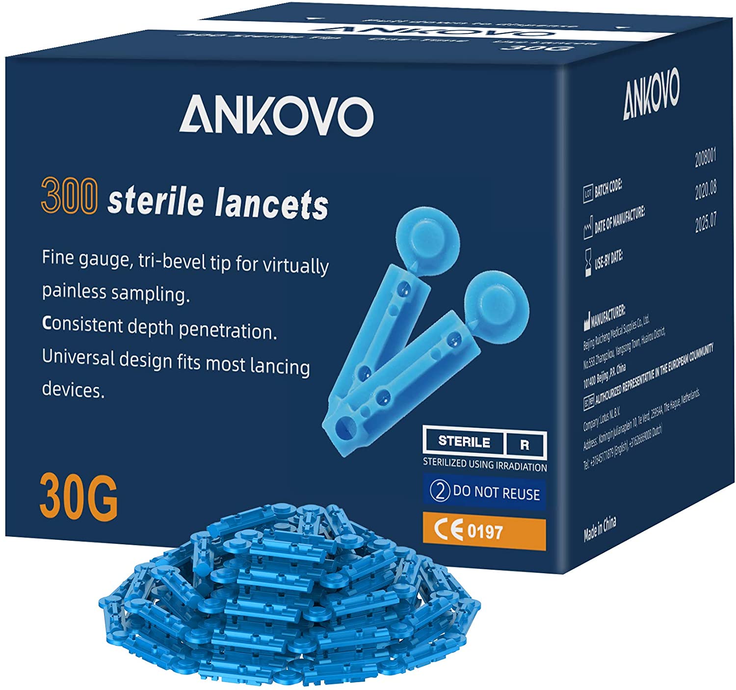 Twist Top Lancets for Blood Testing 30 Gauge, 300*Lancets for Sugar