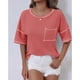thumbnail image 3 of Camisetas Casuales de Mujer Nueva Camiseta de Manga Corta de Cuello U de Color Sólido de Verano, Poliéster, 3 of 7